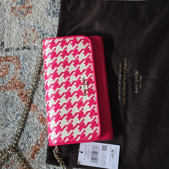 Rare NWT Kate Spade Darcy Pink Houndstooth Crossbody Bag!